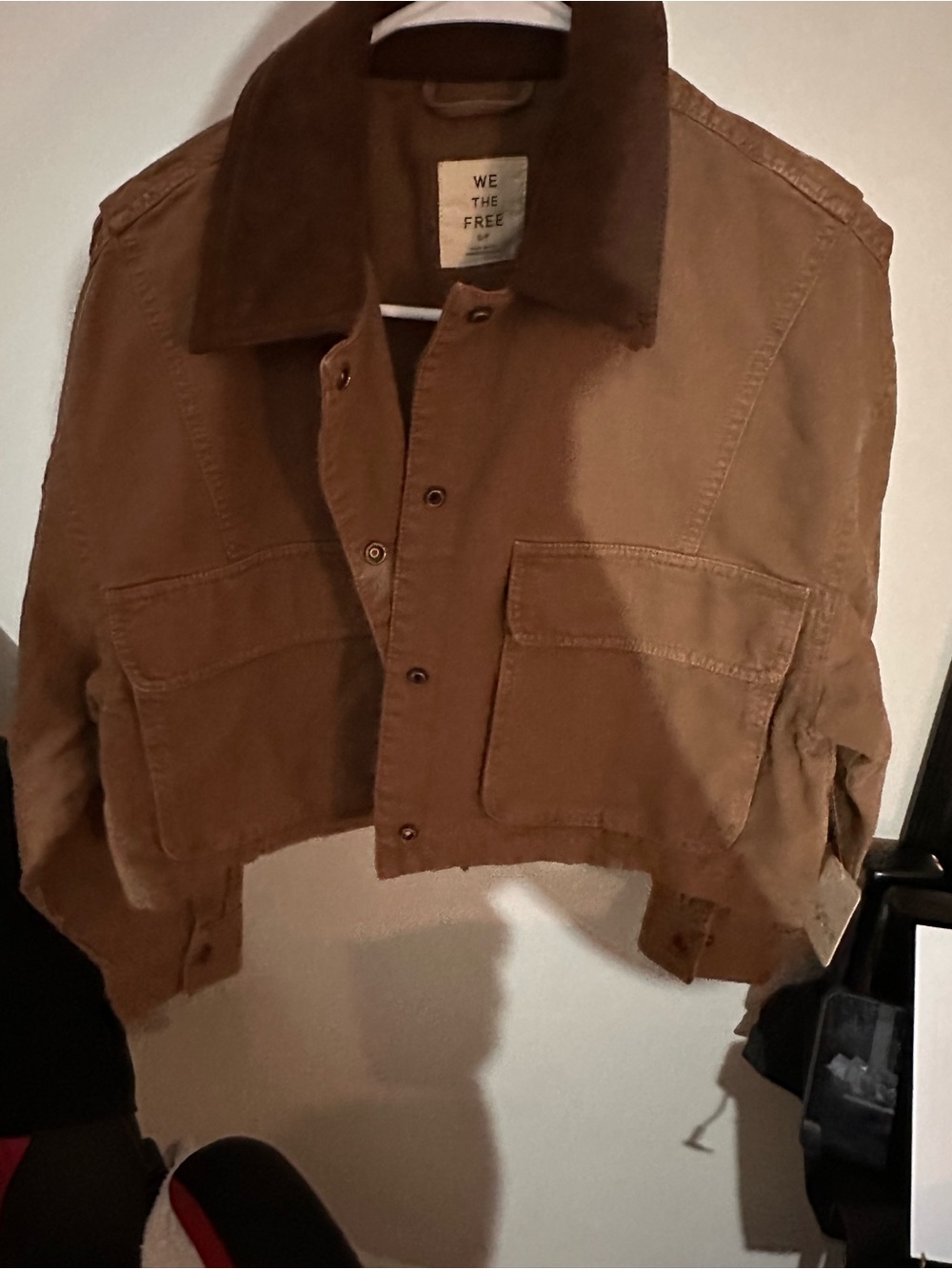 We The Free Cropped Tan Workshirt Jacket with Dark Corduroy Collar